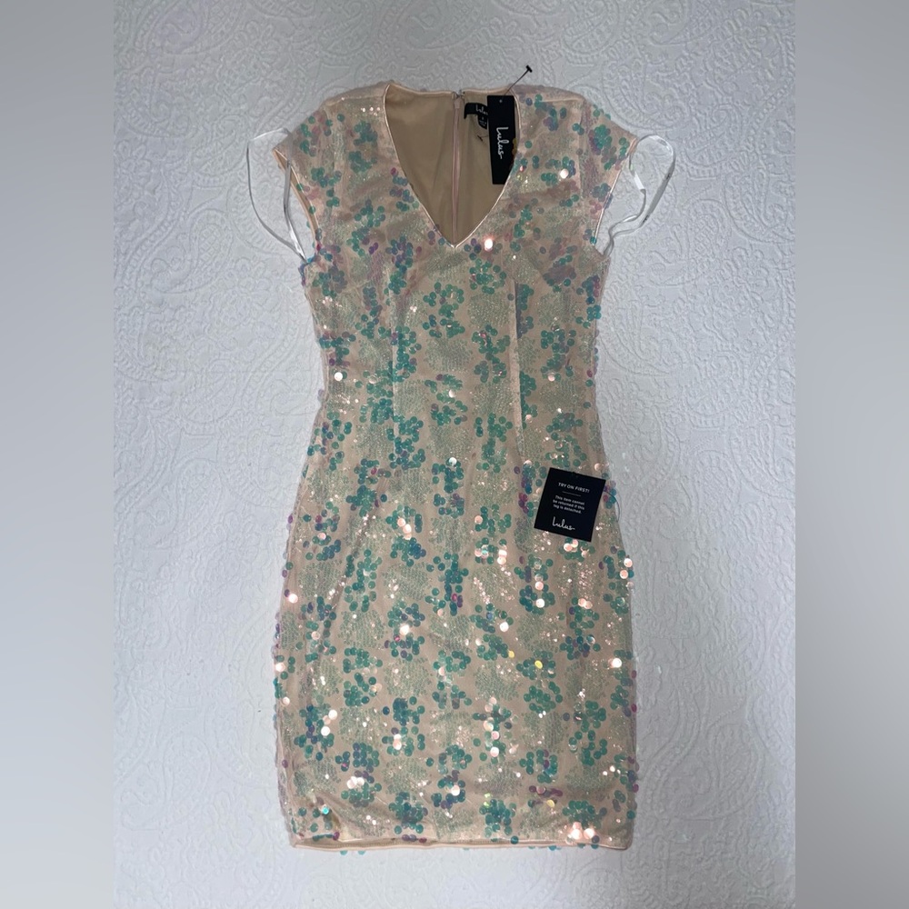 Lulus blush/beige iridescent mini dress